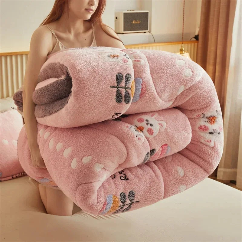 Winter Thicken Blanket Quilt Lamb Wool Double Layer Thick Warm Blanket 150/180/200 Comforter Throw Blankets for Beds Bedding 이불