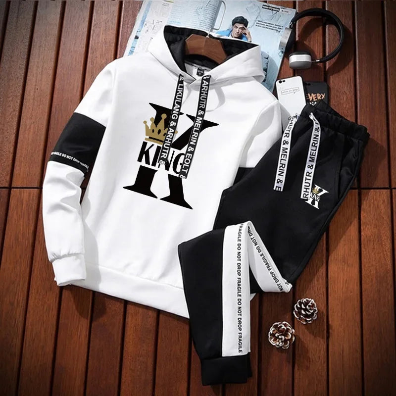 Outdoor Quality Autumn Winter Simple Daily Men's Tracksuit Casual Sports Hooded Single Sweatshirts And Sweatpant Comfort Jogging.