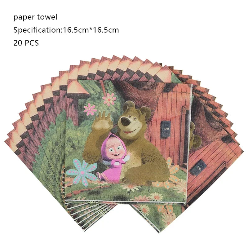 Mashas und Bär Geburtstag Party Dekoration Cartoon Thema Luftballons Kinder Event liefert Einweggeschirr Hintergrund