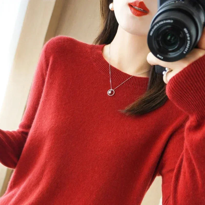 Frauen Pullover Herbst Winter Lange Hülse O-ansatz Pullover Warme Bodenbildung Shirts Koreanische Mode Pullover Strickwaren Weiche Jumper