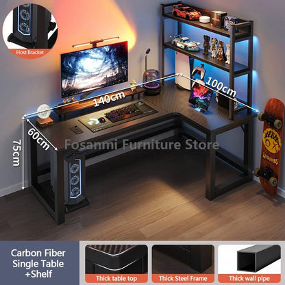 L-förmiger Eck-Gamer-Schreibtisch für das Heimbüro, breiter großer Computertisch mit Kabelloch, moderner schwarzer Gaming-Studien-Arbeitstisch