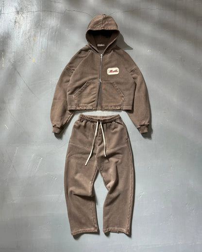 Casual Fashion American Solid Color Cotton Oversized Sweatshirt Men Two Piece Harajuku Joker Slacks Jogging Pants Tracksuits.