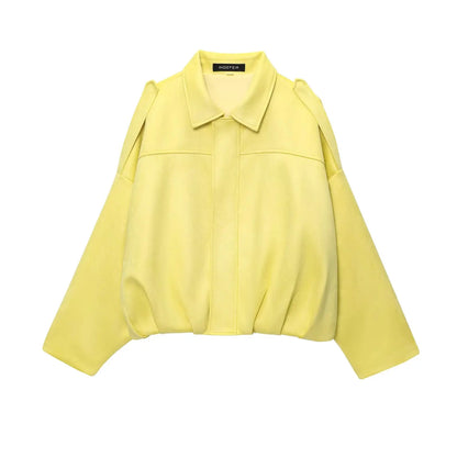 TRAFZA Damen-Jacke mit Wildleder-Textur, High Street, lange Ärmel, Umlegekragen, elastischer Reißverschluss, Knopfleiste, solider, trendiger Frühlingsmantel