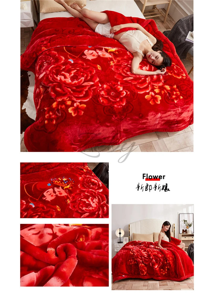 European Style Warm Raschel Blanket for Winter High End Soft Thicken Warmth Weighted Blanket Double Side Flocked Comforter Duvet