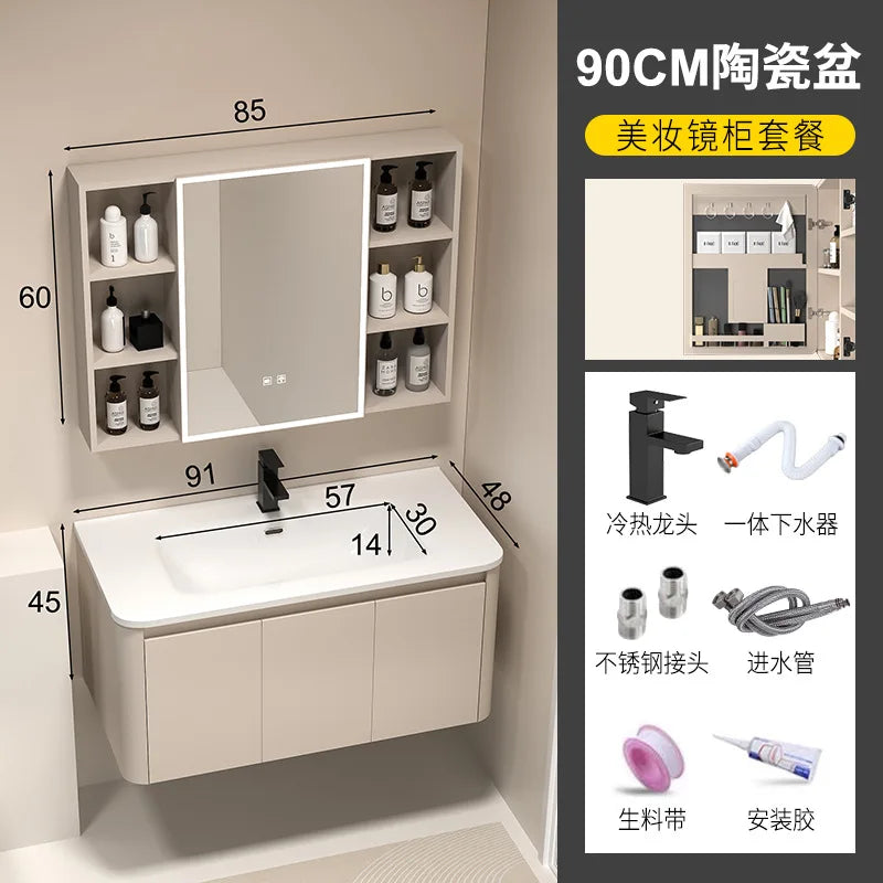 Moderner intelligenter Badezimmerschrank, Wabenstruktur, Aluminium, WC, Waschbecken, Schrank, Kombination, integriertes Keramikwaschbecken, Waschtisch