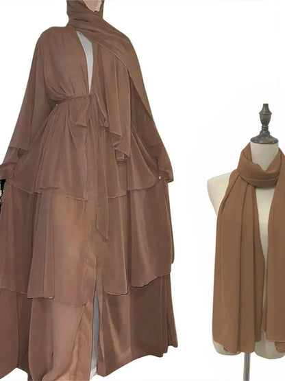 Summer Open Chiffon Khimar Kimono Abaya Dubai Luxury 2024 Muslim Sets Modest Kaftan Hijab Dresses For Women Islam Kebaya Damen.