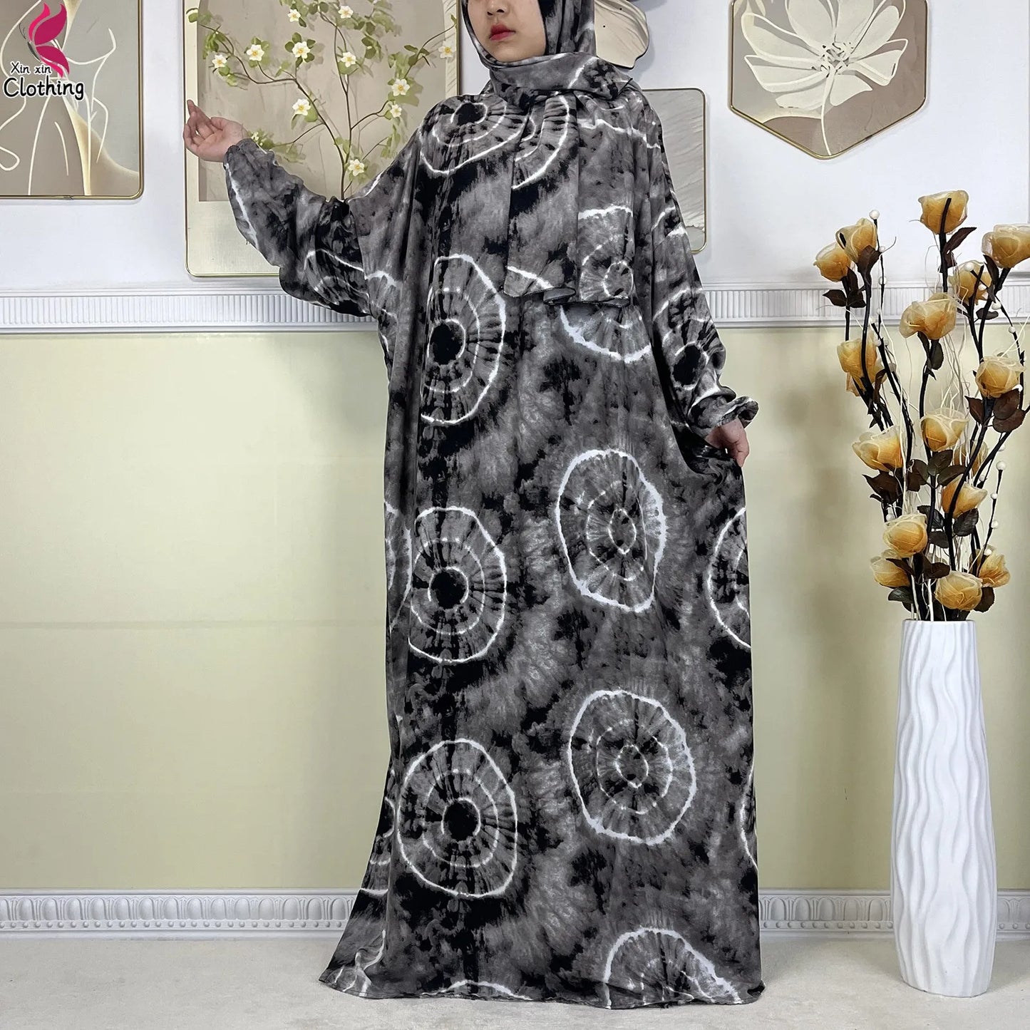 2025 New Muslim Abayas For Women Ramadan Prayer Garment Dubai Middle East Femme Robe Cotton Loose African Dress Turban Attached.