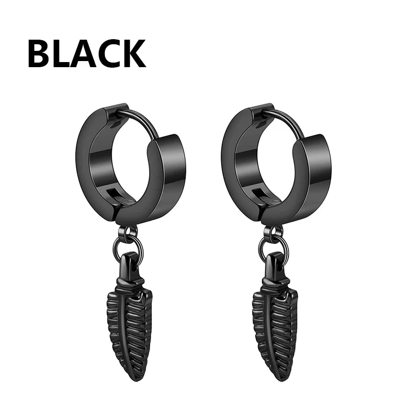 1 Pairs Black Earrings Set Punk Stainless Steel Stud Earrings For Men Women Vintage Hip Hop Piercing Ear Jewelry Accessories.