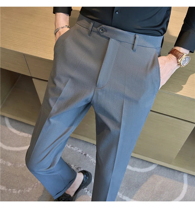 Men Suit Pants 2025 Elastic Slim Fit Formal Dress Pants Solid Casual White Trousers Pantalon Homme Wedding Party Men Clothing