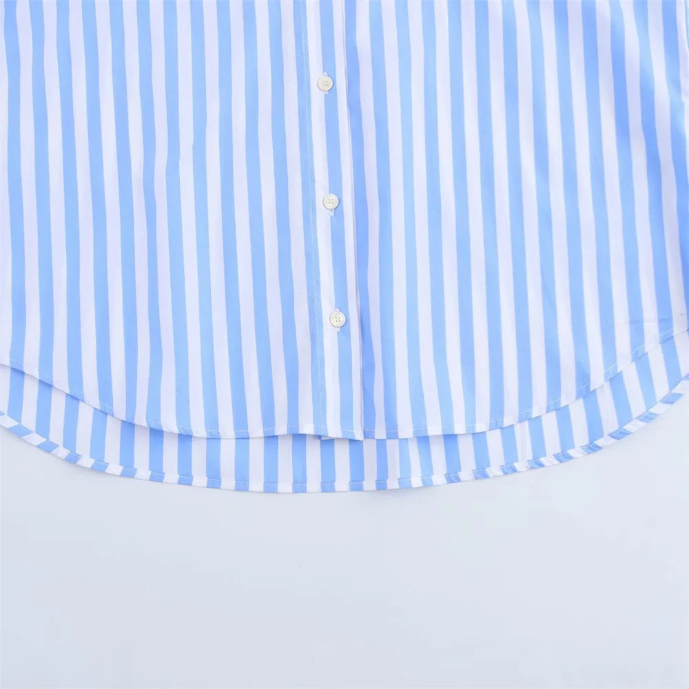 women's striped loose shirt with collar decoration for spring and summer new casual women's clothing.