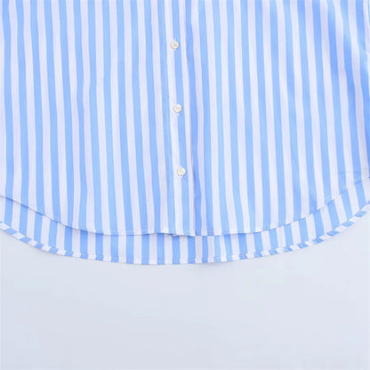women's striped loose shirt with collar decoration for spring and summer new casual women's clothing.