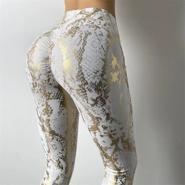 Snake Printed Yoga Pants Gilded Stretch Buttocks Sexy Casual Skinny Pants  For Women High Waist Elastic Fitness Sporty Leggings