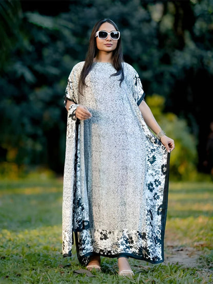 New Malaysian Muslim Print Dress Women Loose Arabic Long Maxi Dress Summer Sunscreen Cool Abaya Beach Hijab Dress Plus Size.