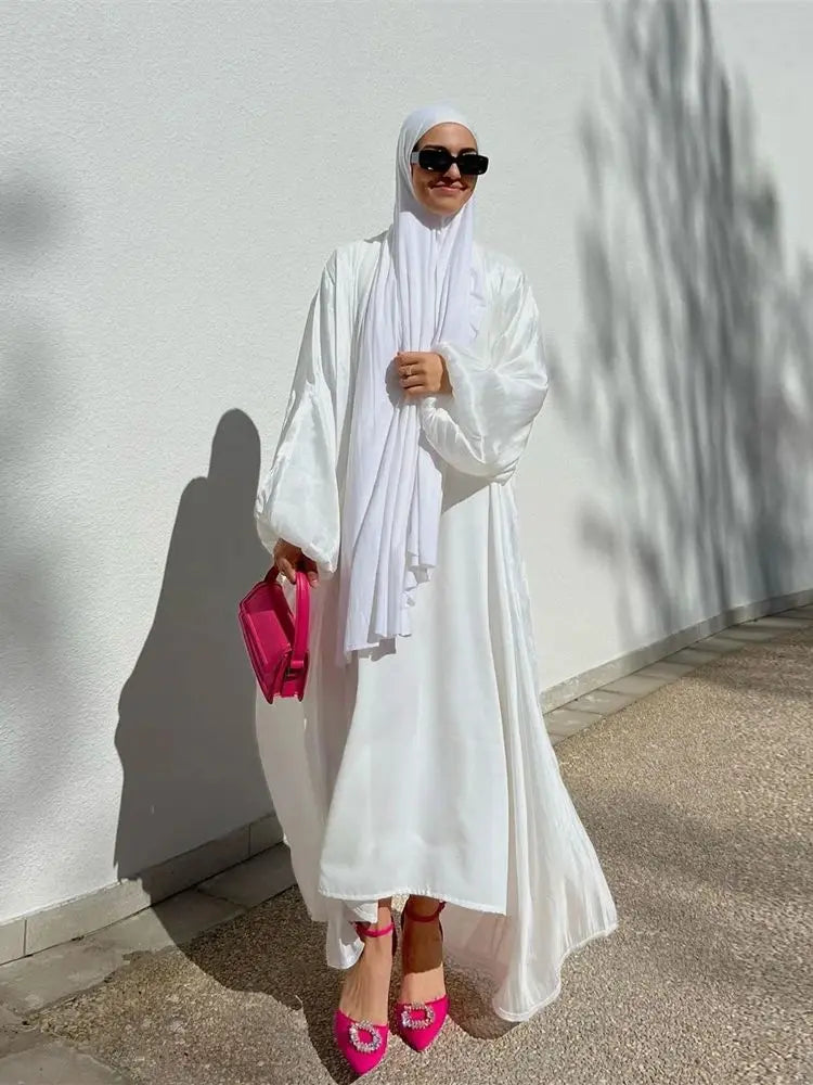 Ramadan Eid Open Satin Kebaya Abaya Dubai Luxury Kimono Kaftan Muslim Islam Dress Abayas For Women Caftan Robe Femme Musulmane.