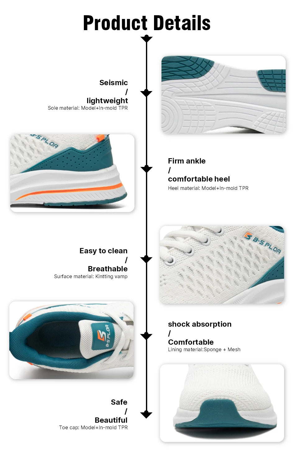 Baasploa Men's Running Shoes New Fashion Lightweight Mesh Breathable Walking Shoes Male Outdoor Casual Lace-Up Sports Shoes.