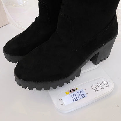 2025 Spring and Autumn Winter Over The Knee Boots Stretch Skinny Leg Long Tube Women's Boots Round Toe High Heel Plus Size.