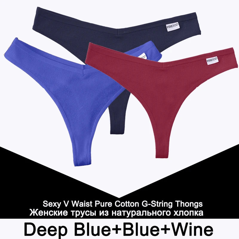 FINETOO 3PCS/Set G-string Panties Cotton Women's Underwear Sexy Panty Female Underpants Thong Solid Color Lingerie T-Back Design