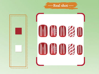 Red Blue Black White Snowflake Deer Press on Nails Glitter Powder Winter Christmas Hat False Nail Charms Fake Nail Art Manicure.