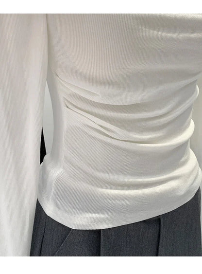 Off-The-Shoulder Long Sleeve T-Shirt Women's Early Autumn New Slimming Design Korean Style Sweet And Spicy Fashion Tops