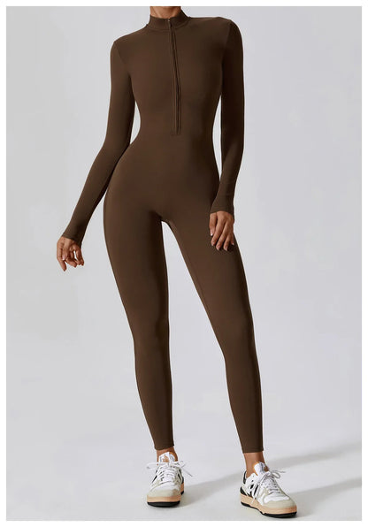 Zipper Sensation Long Sleeve Yoga Suit High Intensity Fitness Sports Bodysuit Tight Fit Clothing 8306 One Piece Suit