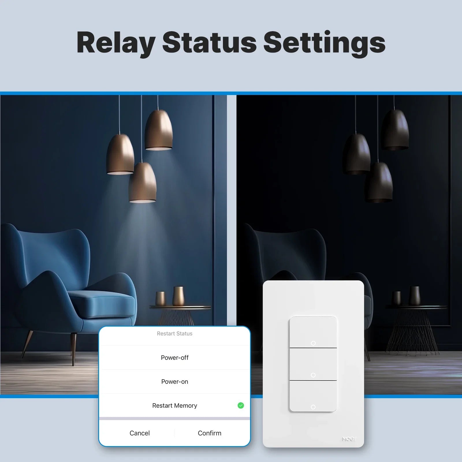 MOES Tuya Matter WiFi Smart Light Button Switch App-Steuerung Neutralleiter erforderlich Erdungsdesign Alexa Google Home Apple Home.