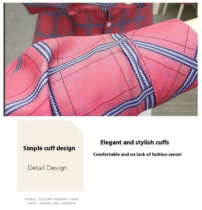 2024 herbst Neue College Stil Plaid Shirts frauen Lange hülse Taste Unten Casual Tops Lose Mode Polo Neck Blusen.