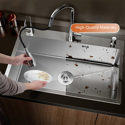 304 Stainless Steel Kitchen Sink Farmhouse Above Counter Undermounter Single Wash Basin with Gourmet Faucet Drain Accessories