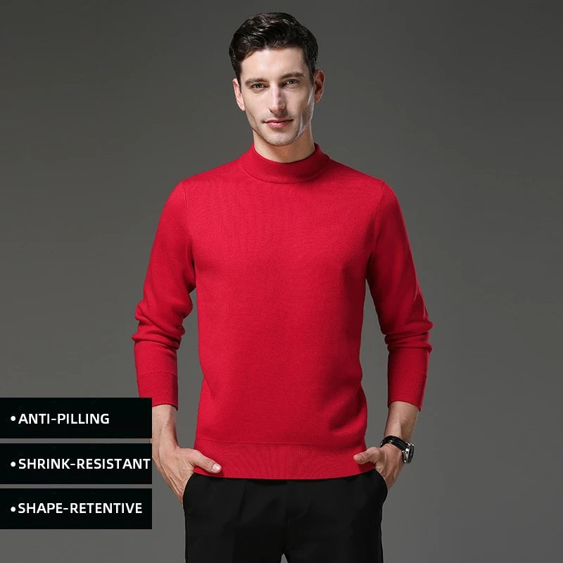High End Wool Anti-pilling Blended Fashion Brand Half Turtleneck Knit Pullover Casual Sweater Mens Jumper Designer Clothing.