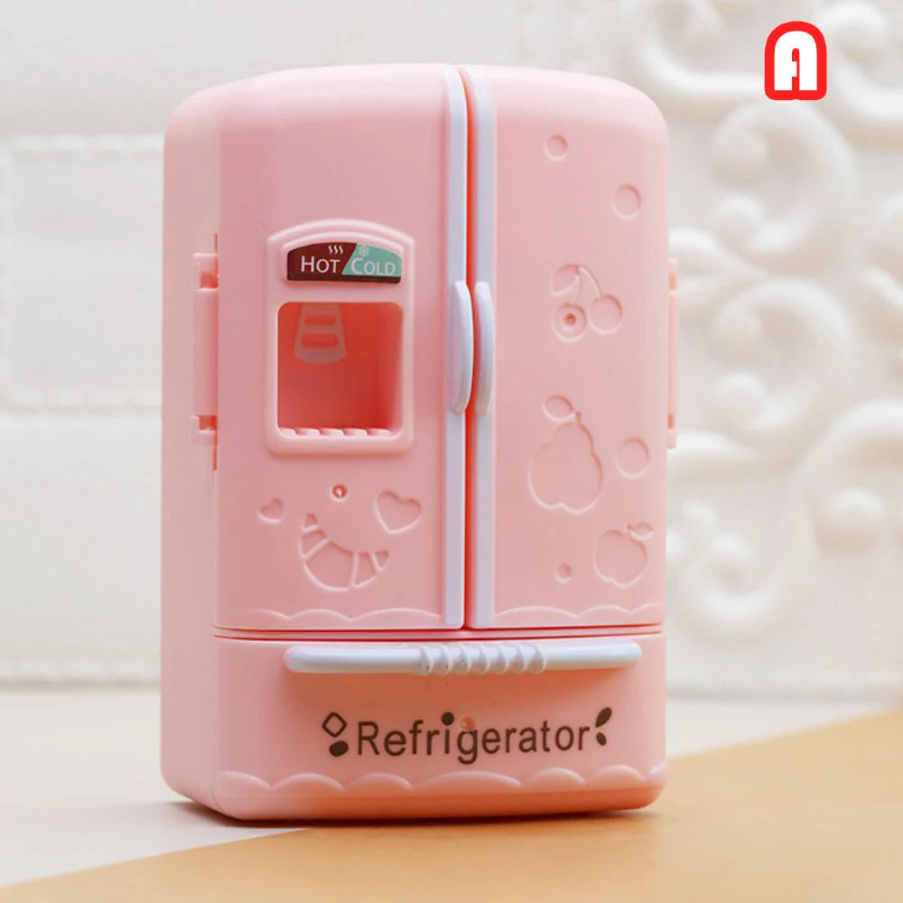 Cute Simulation Microfilm Furniture Double Door Refrigerator 1:12 Dollhouse Kitchen Model Decorations For Girl Birthday Gifts.
