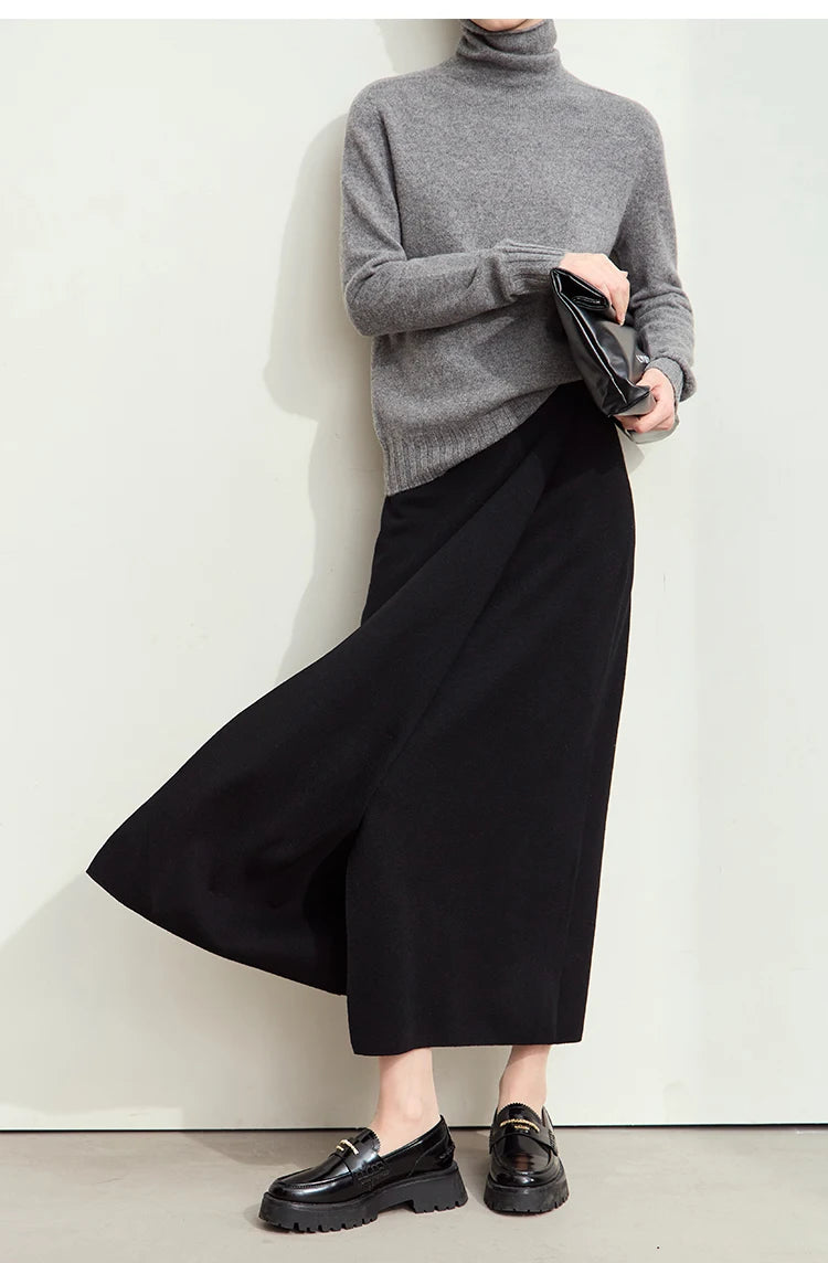 AMII Minimalist Elegant Basics Knitted Skirts for Women 2024 Winter New Elastic Waist Straight Lady Commuter Long Skirt 12443250.