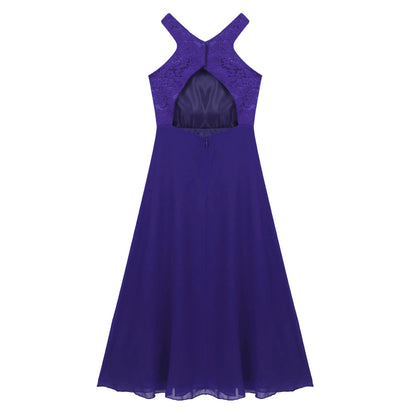 Sommer Mode Blume Mädchen Kleid Hochzeit Geburtstag Party Kinder Lange Kleid Vestido Elegante Halter Neck Floral Spitze Prinzessin Kleid