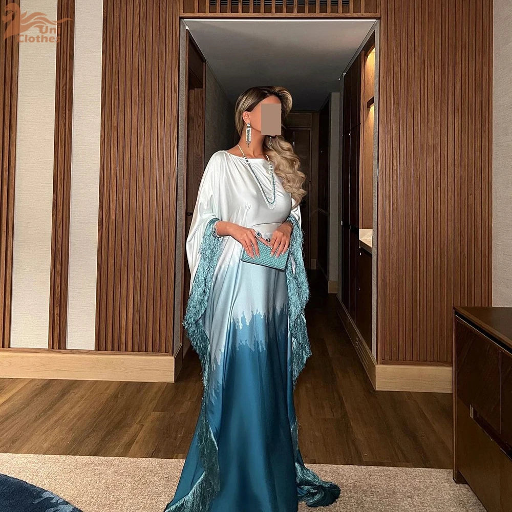 Uni Tassel Gradient Dubai Muslim Abaya For Woman O-Neck Elegant Casual Loose Moroccan Saudi Kebaya Fashion Party Dress 2025.