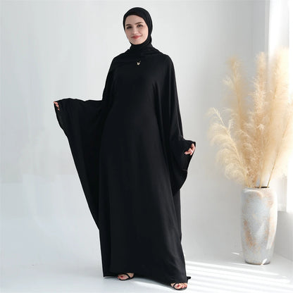 White Pink Black Brown Soft Crepe Khimar Batwing Abaya Damen 2 Piece Muslim Modest Hijab Dresses Set Kaftan Kebaya Robe Women.