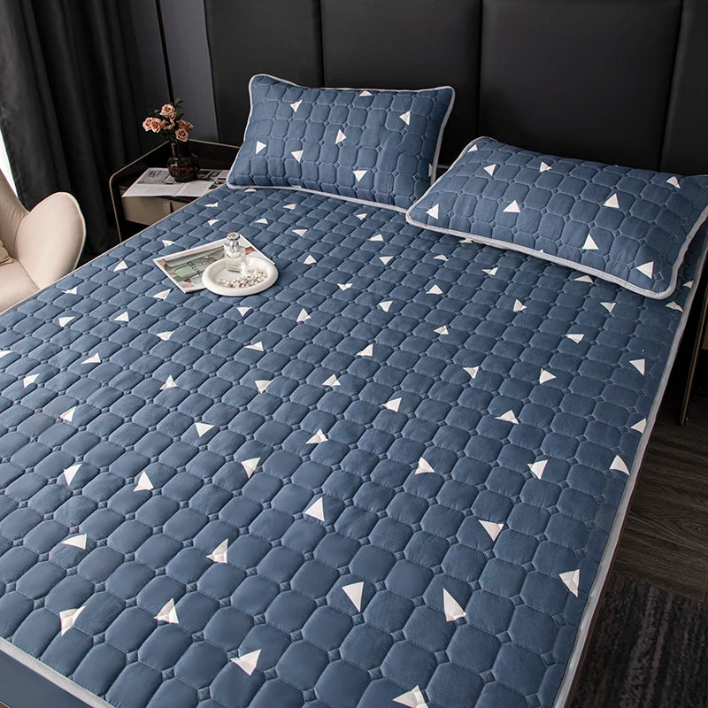 Bonenjoy Printed Bed Cover Simple Style Bedspread Quilted Bed Linen Home Non-slip Mattress Protector 매트리스 커버 (No Pillowcase).