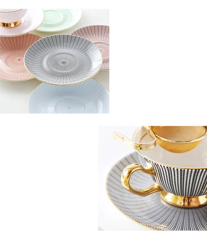 Bone China Tea Cup Saucer Spoon Set 200ml Elegant Coffee Cup Gold Porcelain Tea Set Ceramic Teacup Cafe Espresso Cup British Mug.