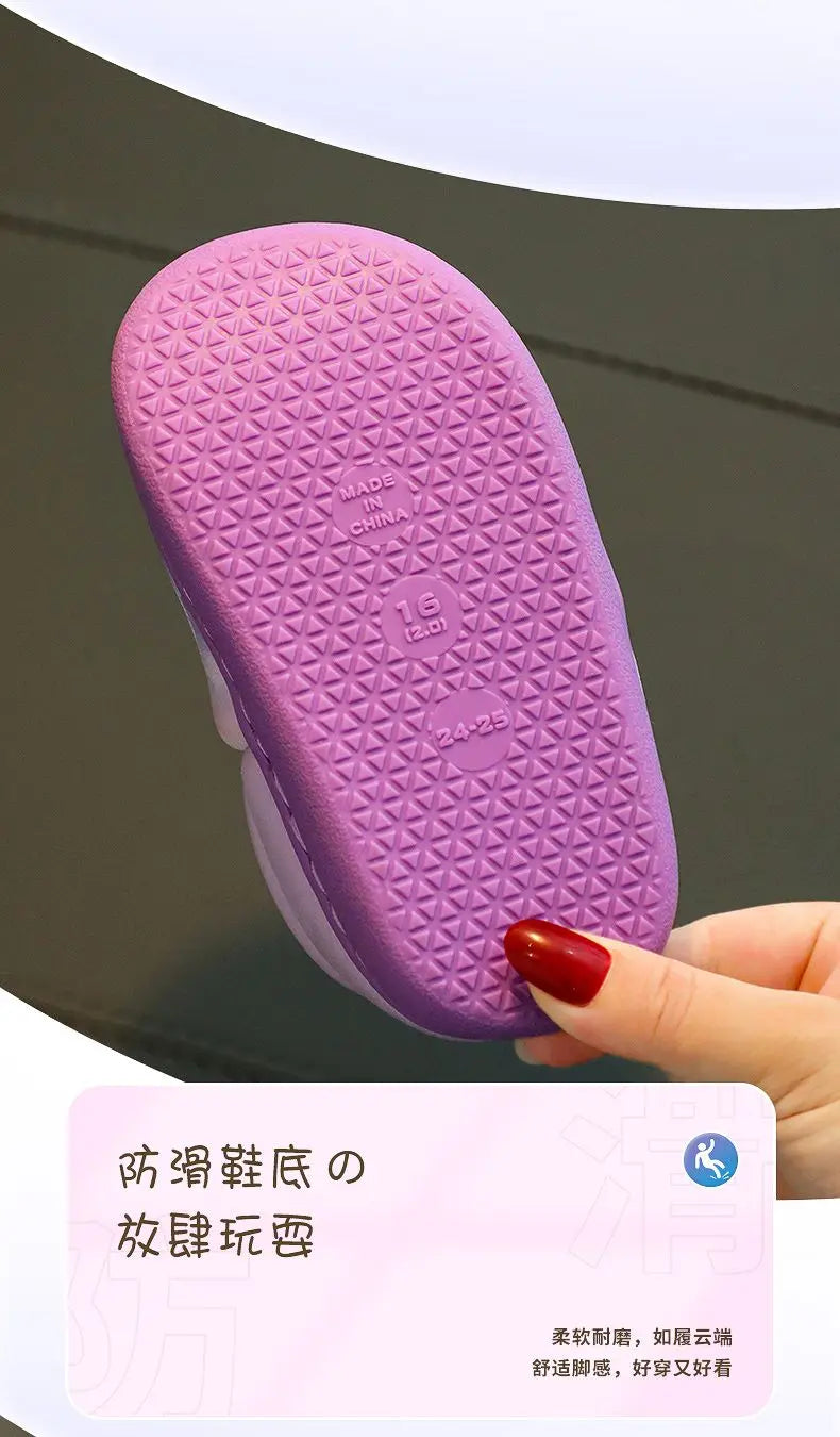 Disney Princess Elsa Winter Children's Heel Cotton Slippers Girls' Warm Frozen Kids' Cotton Black Purple Flats Shoes Size 24-40.