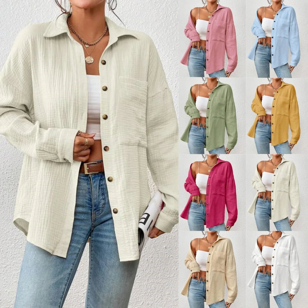 Summer 100% Cotton Women Shirts Casual Turn Down Collar Shirt Top Long Sleeve Top Office Lady Elegant Blouses for Women Blusas.