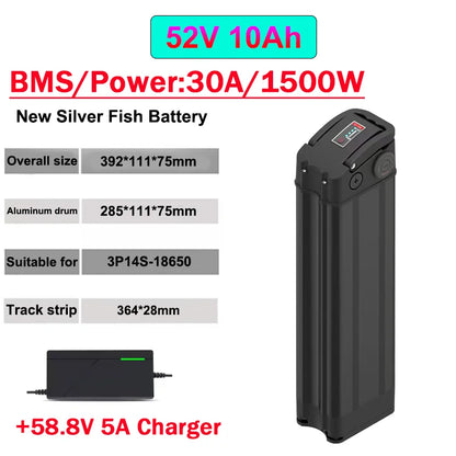 Silver Fish 36V/48V/60V 10Ah 20A lithium battery pack suitable for 1800W handheld folding two wheeled scooter battery+5A charger