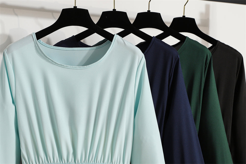 Frühling Herbst Mode weibliche Vestidos solide volle Ärmel O-Ausschnitt lässig Chiffon Kleid Frauen muslimischen langen Kleid Maxi kleider.