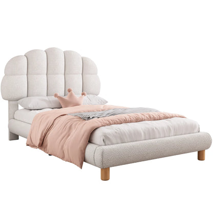 Modernes 90x200cm Einzelbett, Kinderbett, Jugendbett, Polsterbett, Holzgittergrill, Fleeceimitation, Weiß und Rosa