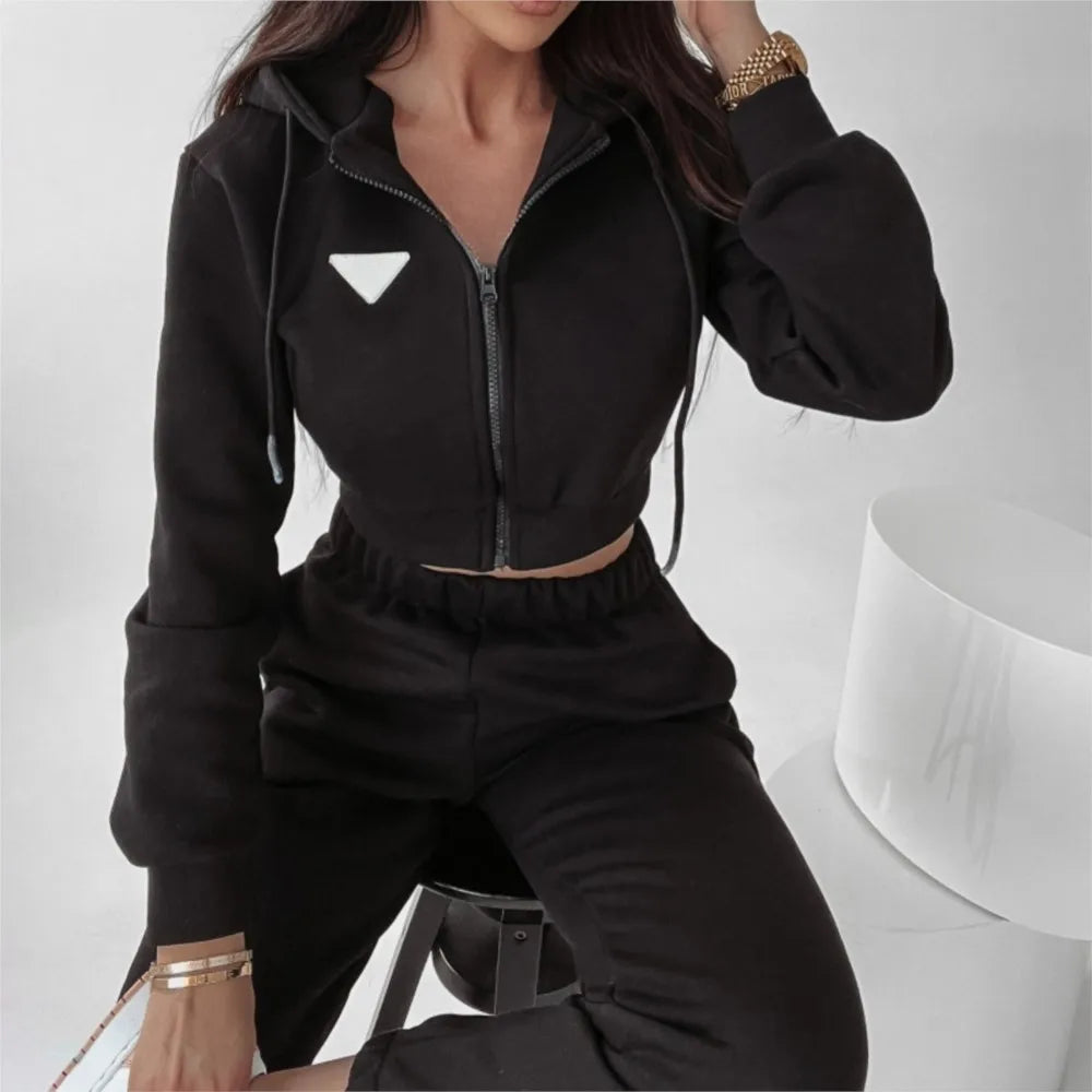 Spring Autumn Solid Color Hooded Pants Women'S 2 Piece Set Fashion Casual Pocket Long Sleeve Hoodie Female Street Wear Set 2025.