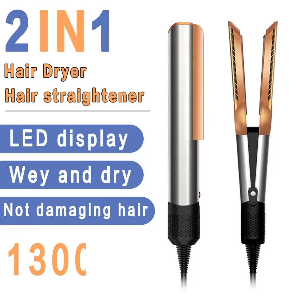Professional 2-in-1 Hair Dryer and Straightener Negative Ion Iron Long Lasting Styling Tool Wet and Dry Straightener