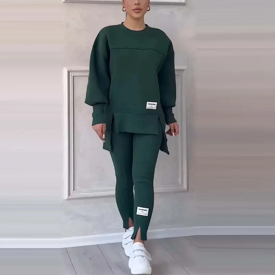 New Women's Fashion Casual Sweatshirt + Trousers Cover Autumn Winter O Neck Long-sleeved Hoodie Women's Suit Sports 2piece Set