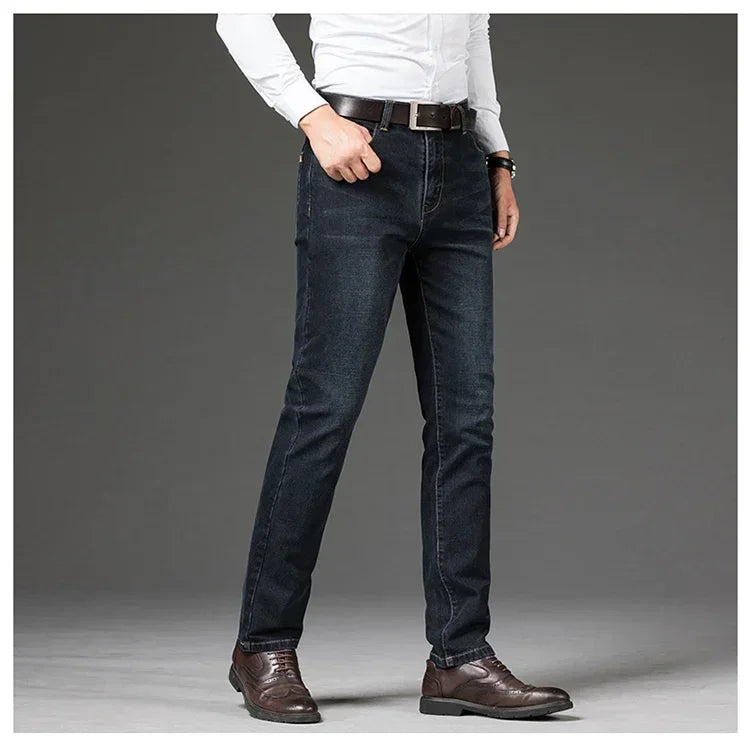 Baggy Jeans Men Large Size 2025 New Business Casual Stretch Trousers Classic Blue Denim Pants Male Men's Loose Straight Jeans.