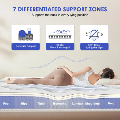 Daccormax 22 cm dicke Federkernmatratze, in mehreren Größen erhältlich, 7 Zonen ergonomisches Design, inklusive Spannbettlaken