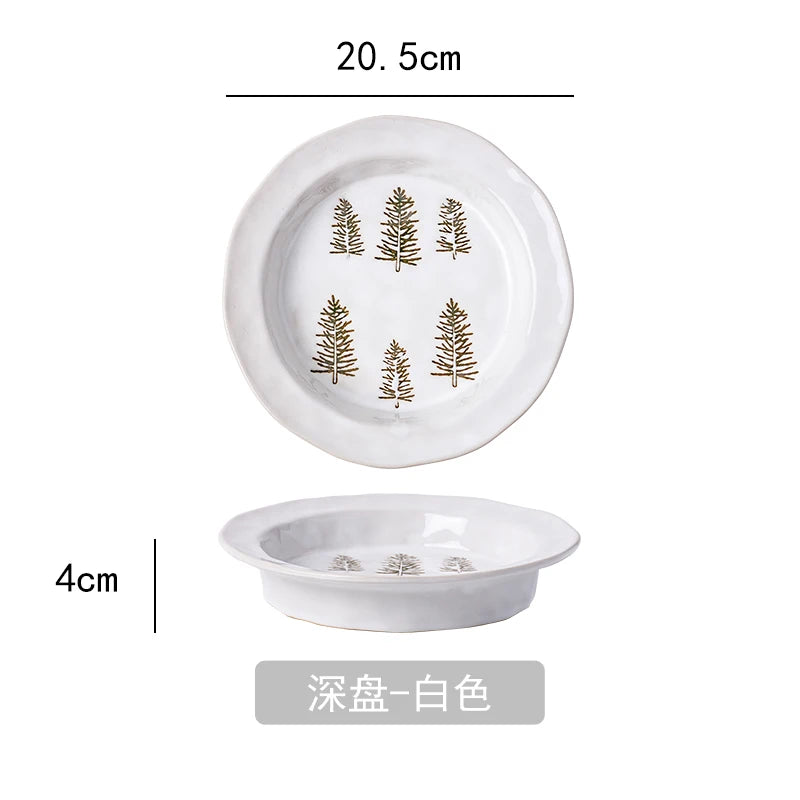 1PC Exquisite Christmas Tableware Ceramic Plates Fruit Salad Plates Breakfast Milk Mugs Household Kitchen Ceramic Noodle Bowls