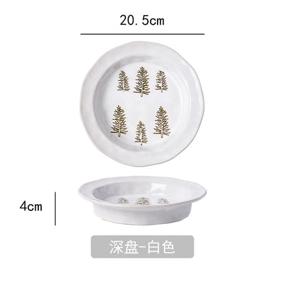 1PC Exquisite Christmas Tableware Ceramic Plates Fruit Salad Plates Breakfast Milk Mugs Household Kitchen Ceramic Noodle Bowls