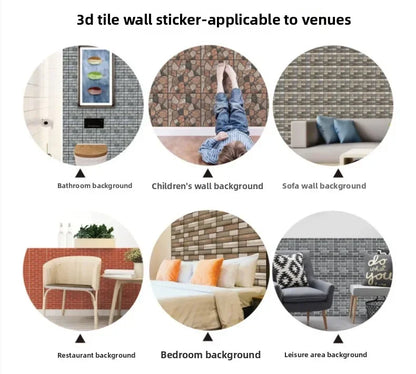 10PCS 3D Self Adhesive Foam Wall Stickers Waterproof Wallpaper Panels for Living Room Bedroom Dining TV Background Decor