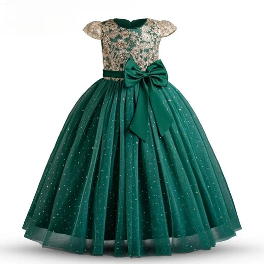 Mädchen Abschlussfeier Bankett Stickerei Paillettenkleid Hochzeitskleid Party Blumenkind Performance und bodenlanges Kleid