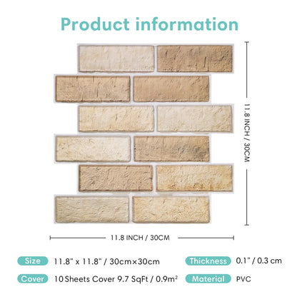 1/10pcs 3D Wall Sticker Self-adhesive Faux Brick Wall Panel Peel and Stick Tile Backsplash for Kitchen Bathroom Tile Sticker